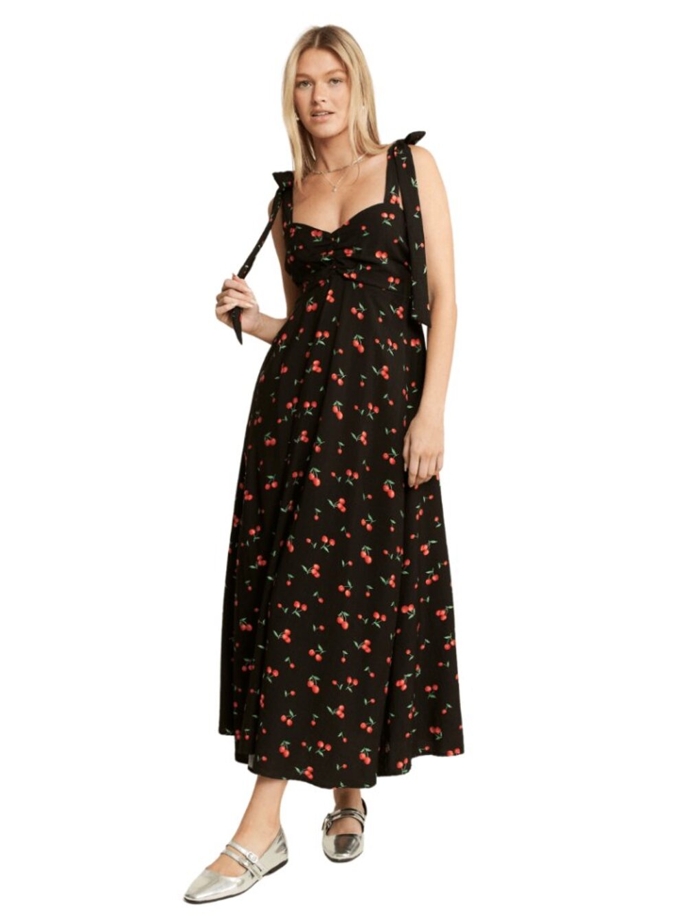 Cherry Print Black Maxi Dress